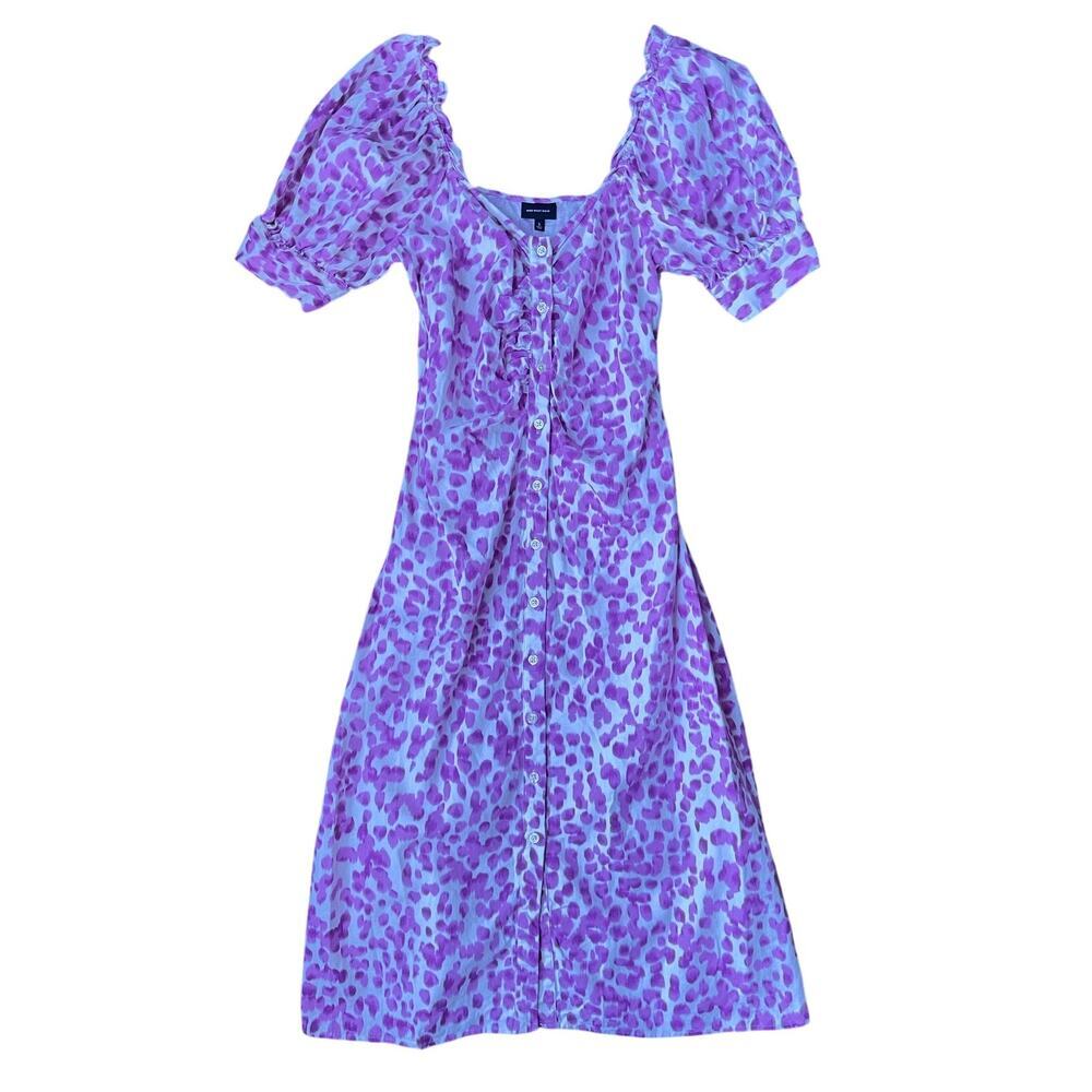 Who What Wear Fuchsia Leopard Print Puff Sleeve Button Front Midi Dress - Small - Picture 4 of 13